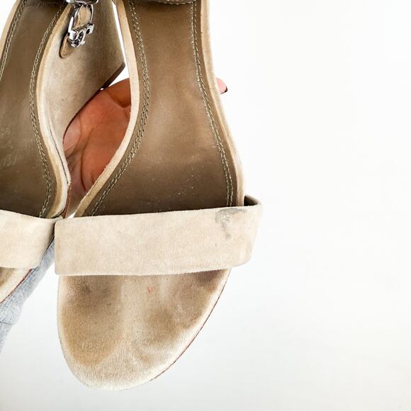 Tory Burch Thames Suede Leather Ankle Strap Wedge Sandals in Taupe Beige - 8 - Picture 3 of 10